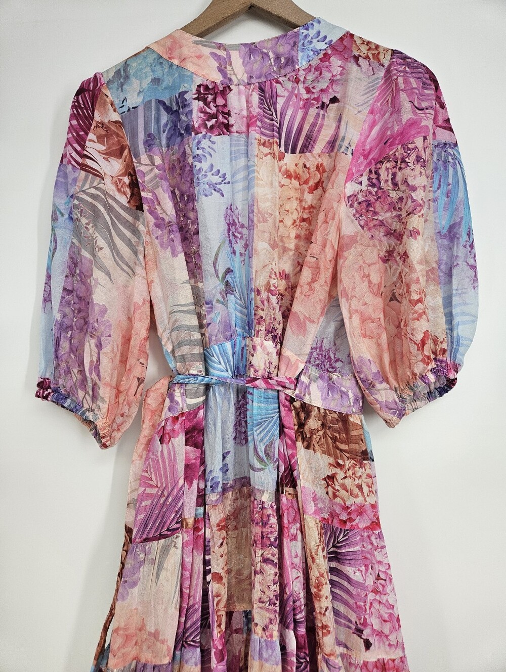 Johnny Was Jade Silk Blend Patchwork Floral Annalise Wrap Midi Dress - Picture 10 of 13